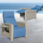 Outdoor Recliner Chairs Set of 2, Reclining Patio Chairs with Adjustable Back up to 150°Lay Flat and Extended Footrest, Wicker Recliner Chairs with Flip Table and Removable Olefin Cushion