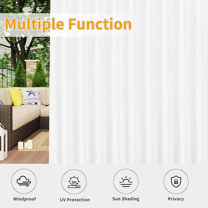 Easy-Going Outdoor Patio Curtains Detachable Tab Top Windproof Weatherproof Curtain for Cabana, Porch, Pergola and Gazebo, Tab Bottom Drape, 2 Panels, 110W x 84L inch, White