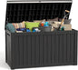 ROJIK Outdoor Storage Housing Deck Box - Waterproof Patio Furniture, Garden Tools, Cushions, Pool Accessories Storage Bench with Lockable Lid and Side Handles (Black, 200 Gal)