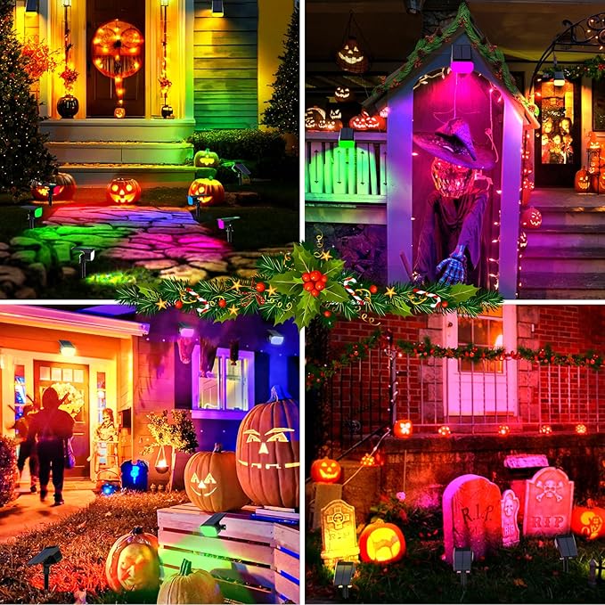 Solar Spot Lights Outdoor Color Changing, [7 Mode/2 Pack] Christmas Landscape Spotlights, Solar Lights Outdoor Waterproof, Solar Led Powered Flood Light for Outside Pathway Yard Garden Walkway