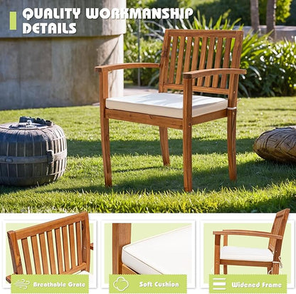 Flamaker 5 Piece Outdoor Dining Set Acacia Wood Patio Table and Chairs with Soft Cushions Patio Furniture for Deck, Backyard, Garden