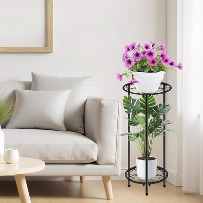 CASIMR Plant Stand Indoor Outdoor, Metal Rustproof Flower Shelf 2 Tier 23.9 inch, Tall Multiple Plant Pot Holder Rack for Garden Patio Living Room Corner Balcony, Black