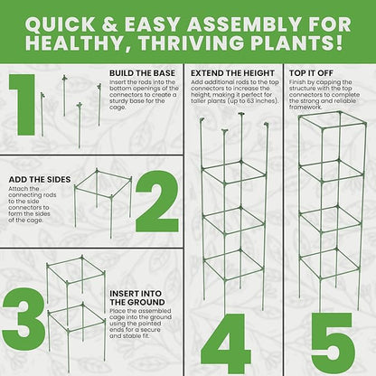Tomato Cage Square - Large Trellis Stakes and Plant Support Structures for Vegetables and Climbing Plants - Tall Tomato Cages for Garden, Pots, Raised Garden Bed Outdoor Supplies (3 Pack - Up to 58")