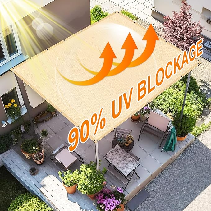 Artpuch 90% Sun Shade Cloth, 8 x 12 FT Pergola Shade Cover Canopy with Grommets, Sun Screen Fabric Tarp for Patio, Outdoor, Garden, Backyard, Wheat