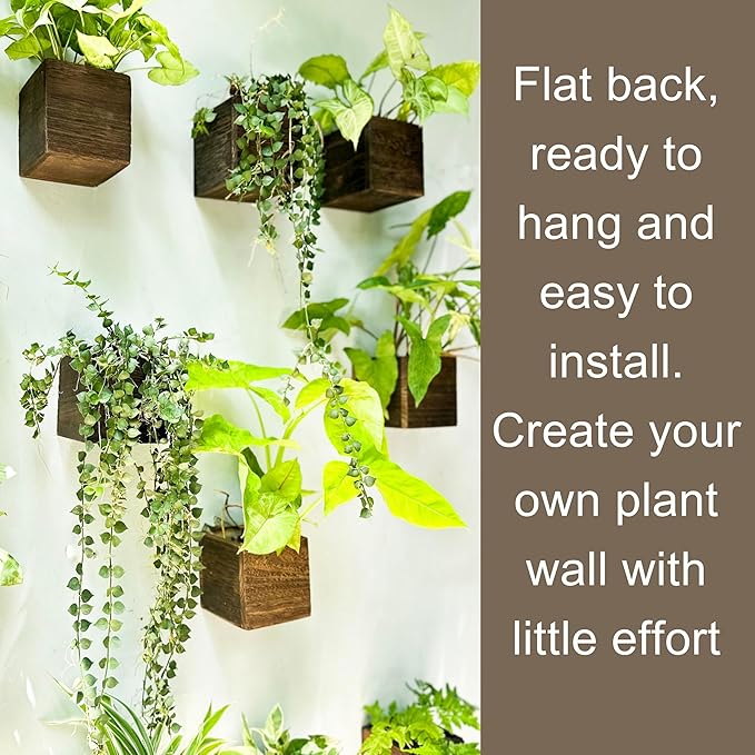 LaLaGreen Wood Planter Boxes (4x4 Inch, 4 Pack) Small Square Wooden Wall Mounted Flower Pot for Indoor Plants, Window Box Mount Hanging Herb Planters Outdoor Plant Holder Vertical Garden Home Decor