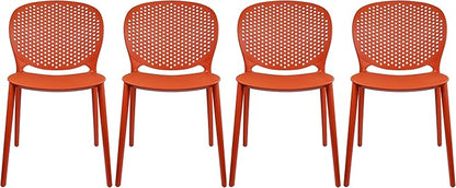 2xhome Set of 4 Patio Dining Chairs | Modern Stackable Outdoor Pool Side Chair | Weather Resistant Plastic for Yard, Porch, Balcony, Kitchen, Orange