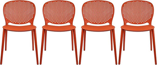 2xhome Set of 4 Patio Dining Chairs | Modern Stackable Outdoor Pool Side Chair | Weather Resistant Plastic for Yard, Porch, Balcony, Kitchen, Orange