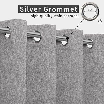 Easy-Going Linen Look Outdoor Curtains Waterproof Windproof Porch Curtains, Soft Thicken Outdoor Privacy Curtains for Patio, Gazebo, Grommet Top and Tab Bottom Drape, 1 Panel, 54x84 inch, Grey