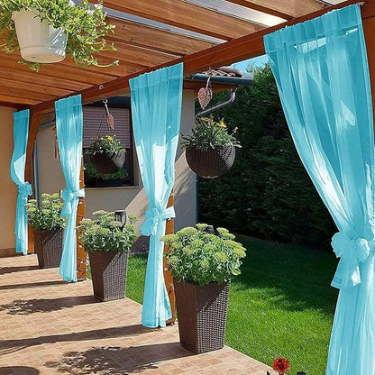 SpaceDresser Waterproof Outdoor Sheer Curtains for Patio - 2 Panels Rod Pocket Indoor Voile Sheer Curtain for Living Room,52W x 84L inch, Aqua