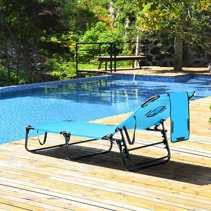 GYMAX Tanning Chair, 350lbs Beach Lounge Chair with Face Hole, Washable Pillow & Carry Strap, Adjustable Folding Chaise Lounge, Layout Lounger for Outside, Patio, Poolside, Lawn (2, Arctic)