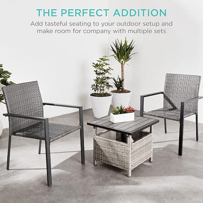 Best Choice Products Set of 2 Stackable Outdoor Wicker Dining Chairs All-Weather Firepit Armchair w/Armrests, Steel Frame for Patio, Deck, Garden, Yard - Gray