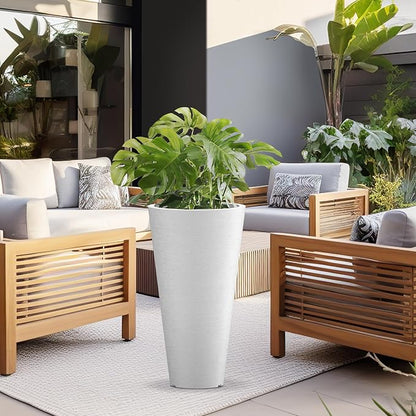 Kante Tall Round Planter Set of 2, 29 Inch Tall Decorative Planter Pots for Outdoor Indoor Garden Patio Front Porch (White)