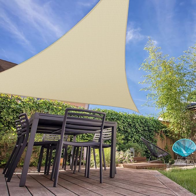 E&K Sunrise 4' x 4' x 4' Sun Shade Sail Triangle Canopy Shade Cover UV Block for Patio Backyard Garden Outdoor (Beige)
