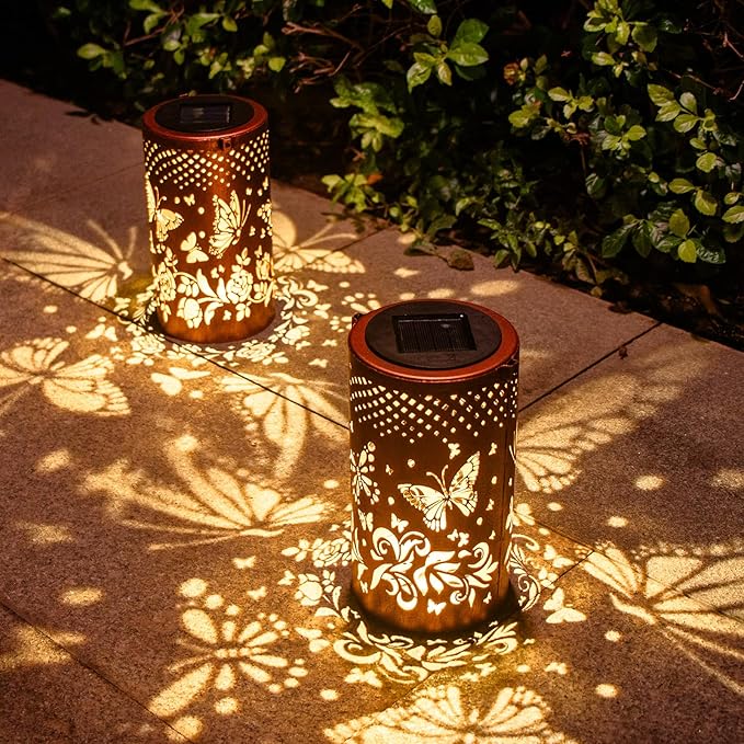 Butterfly Solar Lanterns Outdoor Hanging, Hollowed-Out Metal Waterproof LED Garden Decor Light for Patio Yard Pathway Lawn Front Porch, Christmas Thanksgiving Birthday Gifts for Women Mom Grandma