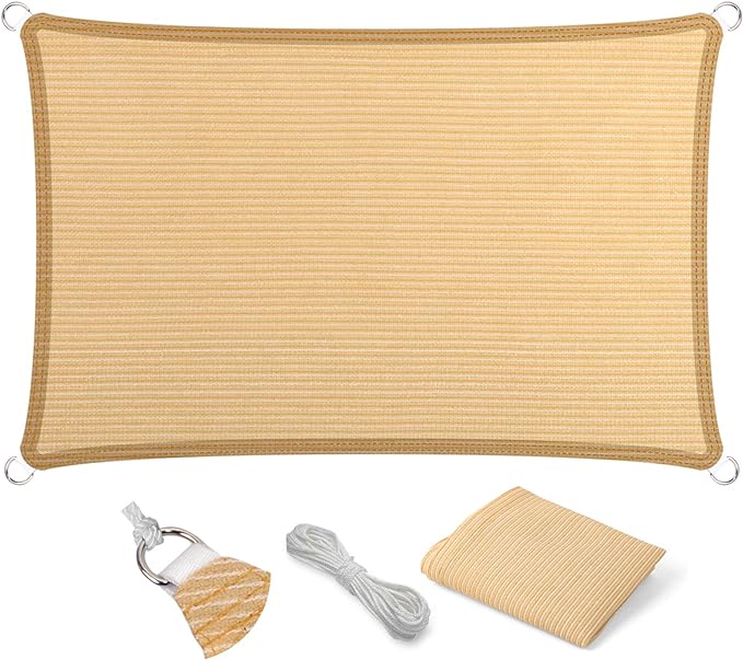 Eden's Decor Straight Flat-Edged Sun Shade Sail Rectangular 9' x 20' Beige UV-Blocking Outdoor Canopy Fabric Cloth Awning for Pergola Patio Garden Backyard Custom Size