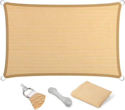 Eden's Decor Straight Flat-Edged Sun Shade Sail Rectangular 17' x 21' Beige UV-Blocking Outdoor Canopy Fabric Cloth Awning for Pergola Patio Garden Backyard Custom Size