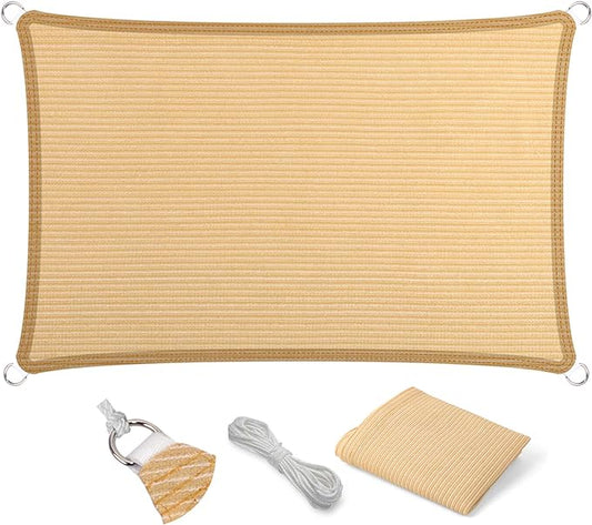 Eden's Decor Straight Flat-Edged Sun Shade Sail Rectangular 9' x 17' Beige UV-Blocking Outdoor Canopy Fabric Cloth Awning for Pergola Patio Garden Backyard Custom Size