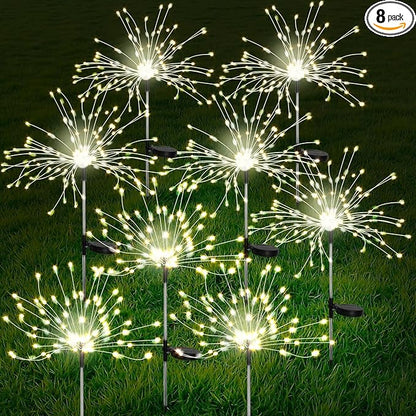 FOOING 8 Pack Solar Garden Lights Solar Firework Lights Waterproof, 200 LED String Light 2 Modes Twinkling Fairy Nightlight for Garden, Wedding, Party, Patio, Yard, Landscape Decoration, (Warm White)
