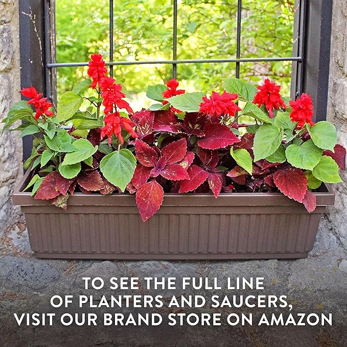 The HC Companies 18 Inch Venetian Window Planter Box with Drainage Plug, Lightweight UV-Resistant Plastic Indoor & Outdoor Planters, 2-Pack Flower Box for Garden & Home Decor, Warm Gray