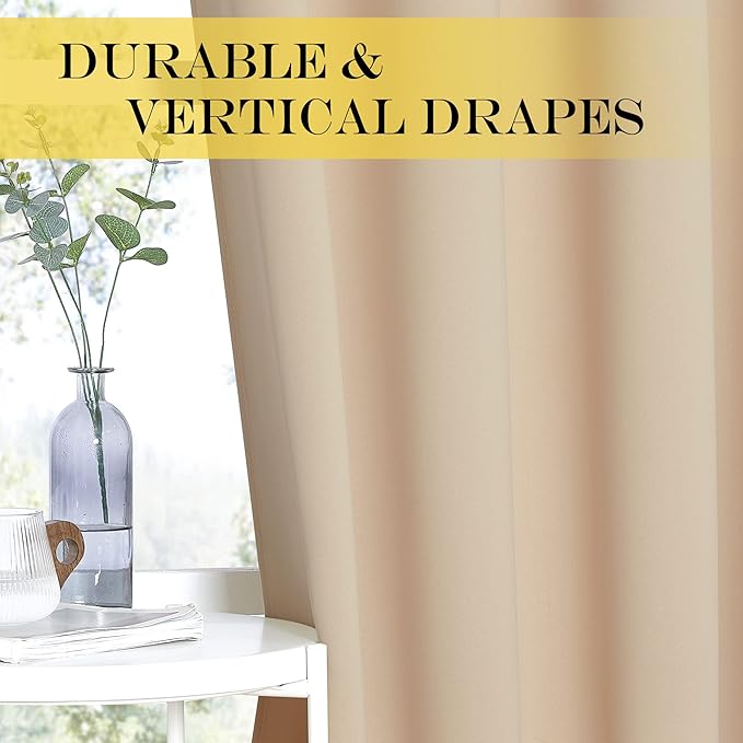 NICETOWN Bedroom Blackout Window Curtain 54 inches Length - Window Treatment Thermal Insulated Solid Grommet Room Darkening Drape for Bedroom (Biscotti Beige, 1 Panel, W66 x L54)