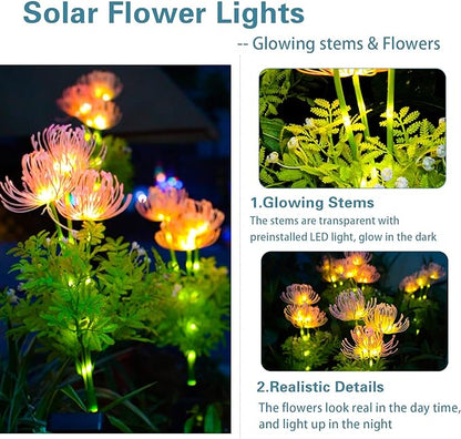 Solar Garden Lights, Solar Flowers Lights with Glowing Flowers & Stems, Upgraded Solar Panel, Outdoor Lights for Garden Decoration,Yard Decor and Gift for Mother (2 Pack)