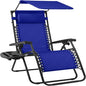 Best Choice Products 30” Wide Folding Zero Gravity Outdoor Recliner Patio Lounge Chair w/Adjustable Canopy Shade, Headrest, Side Accessory Tray - Cobalt Blue