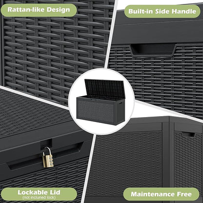 Outdoor Storage Box, Resin Deck Boxes Indoor and outdoor, Waterproof Storage Box Lockable Lid (Black, 70 Gallon)