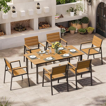 Outdoor Patio Dining Chairs Set of 2, 350LBS Capacity Aluminum Patio Dining Chairs with Armrests, Weather-Resistant for Lawn, Garden, Yard, Poolside and Indoor Use (Gray & Teak)