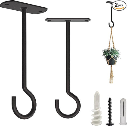NACETURE Ceiling Hooks Heavy Duty 2 Pack - Plant Hooks for Ceiling Hanging Hook for Hanging Basket Hook, Light, Bird Feeders, Wind Chimes Décor Indoor & Outdoor (Black, 5 Inch 2 Pack)