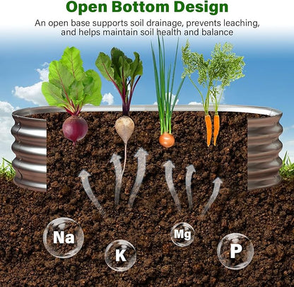 TATAANTY Galvanized Raised Garden Bed Kit, Rust-Resistant Planter Garden Boxes Outdoor, Oval Large Metal Raised Garden Beds for Vegetables Easy to Set Up - 4x2x1ft (2 Pack)
