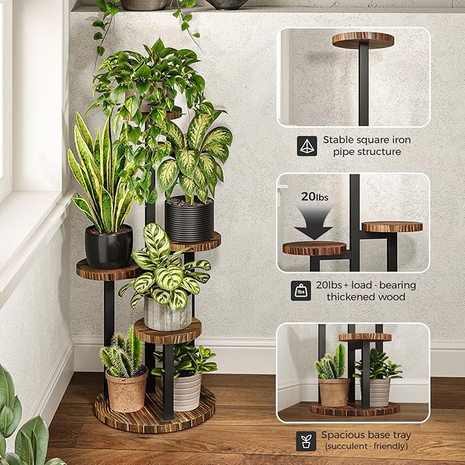 Bamworld Plant Tables Indoor Corner Plant Stand Tall Metal Wood Plant Shelf Outdoor Indoor Plant Table Rack 5 Tier Tier Plant Stand Garden Accessories for Living Room Balcony Patio