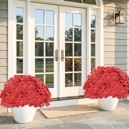 60 Pack Artificial Flowers for Outdoor Indoor Fake Plants, Faux Silk Flowers for Outdoors Outside Front Porch Hanging Planter Window Box Garden Spring Decoration(Red)