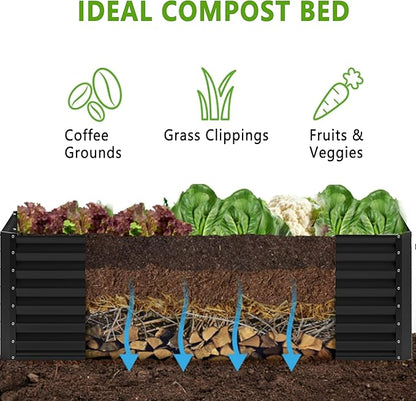 2PCS 8x4x1FT Galvanized Raised Garden Bed,Planter Raised Beds-Metal Garden Box,Large Plant for Outdoor Planting, Vegetables Bed，Flower,herb-Black