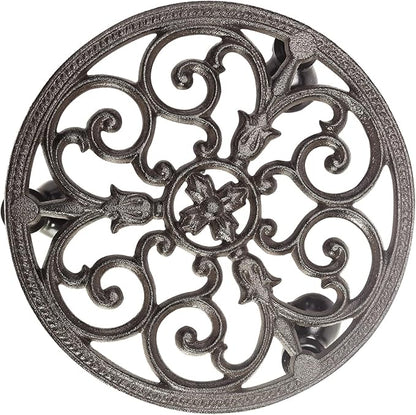 Sungmor Heavy Duty Cast Iron Plant Caddy,11" Round Potted Plant Stand Flower Pot Rack on 3 Solid Wheels,Indoor Outdoor Planter Holder Trolley Casters Rolling Tray