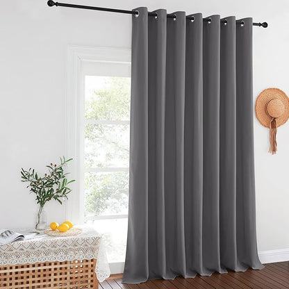 NICETOWN Sliding Glass Door Curtain Extra Long 132 inches Long, Grommet Thermal Insulated Blackout Patio Door Curtain Room Divider for Bedroom/Pergola, Gray, W100 x L132, 1 Panel