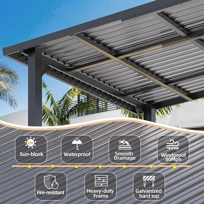 AECOJOY 12' x 10' Outdoor Hardtop Pergola Gazebo for Patio, Large 10x12 Galvanized Steel Heavy Duty Lean to Gazebo, Wall-Mounted Pergolas and Gazebos Clearance, Metal Patio Roof Awnings for Backyard