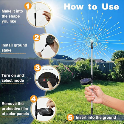 btfarm 2 Pack Solar Garden Lights Outdoor 8 Modes, 120 LED Firework Lights Solar Powered, Waterproof Twinkle Fairy Light Outside for Yard Pathway Lawn Pool Patio Christmas Decorative, Multicolor