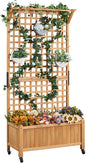 Yaheetech 72" H Horticulture Garden Planter with Trellis for Vine Climbing Plants Garden Box Outdoor w/Drainage Holes Raised Garden Bed Garden Planter Box for Flowers, Herbs Light Brown