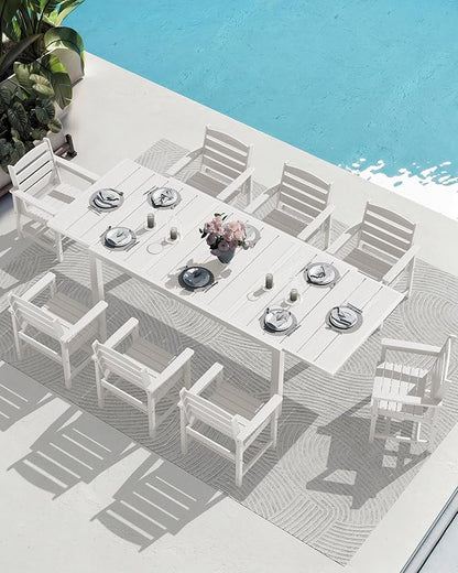 SERWALL 7-Piece Patio Dining Sets, 60" - 83" Expandable Outdoor Dining Table and 6 HDPE Chairs, All Weather HDPE Outdoor Furniture Set for Backyard, Garden, White