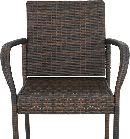 SUPER DEAL Upgraded Wicker Bar Stool Chairs Outdoor Backyard Rattan Chair w/Iron Frame, Armrest and Footrest (2)