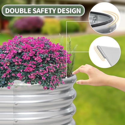 1MORE Galvanized Raised Garden Bed- Planter Garden Boxes Outdoor, Raised Beds for Gardening, 4x2x1ft Metal Garden Bed Kit for Vegetables Flower, Planter Raised Bed with Protective Tape & Tools.Silver