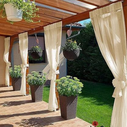 SpaceDresser Waterproof Outdoor Sheer Curtains for Patio - 2 Panels Rod Pocket Indoor Voile Sheer Curtain for Living Room,52W x 84L inch, Beige