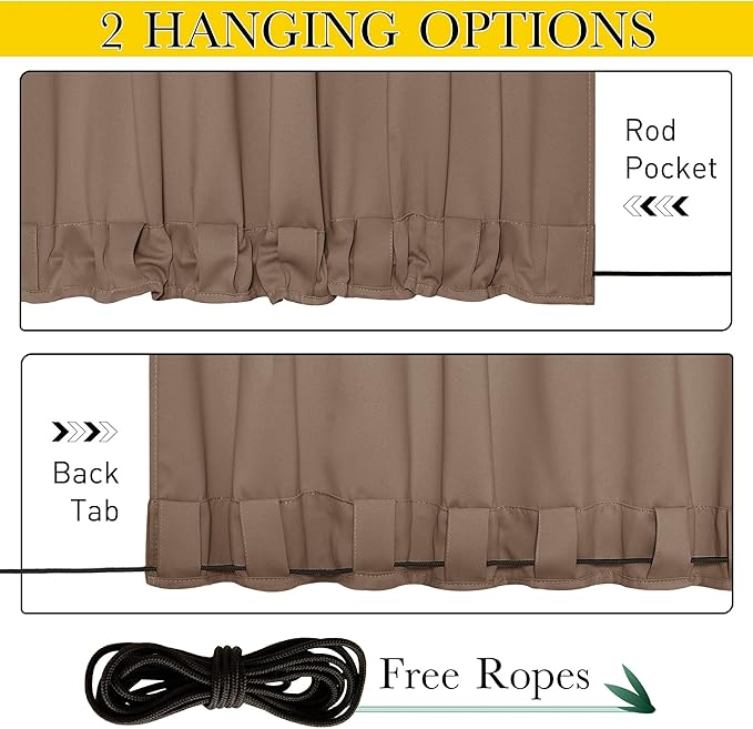 NICETOWN 2 Panels Weighted Blackout Curtains for Patio Waterproof, Top & Bottom Grommet & Back Tab Fixed Outdoor Curtains Windproof Drapes Thermal Insulated for Porch, W84 x L108, Tan