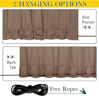 NICETOWN 2 Panels Outdoor Curtains for Patio Waterproof & Windproof, Thermal Insulated Top & Bottom Grommet & Back Tab Light Block Outdoor Drapes with Bouns Rope for Fixed, Tan, W84 by L95
