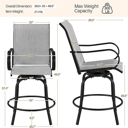 Yaheetech Patio Swivel Barstools Outdoor Chairs Set of 2, High Bistro Stools Outdoor Furniture, All-Weather Patio Stools for Outside, Beach, Lawn, Poolside and Garden, Black/Light Gray