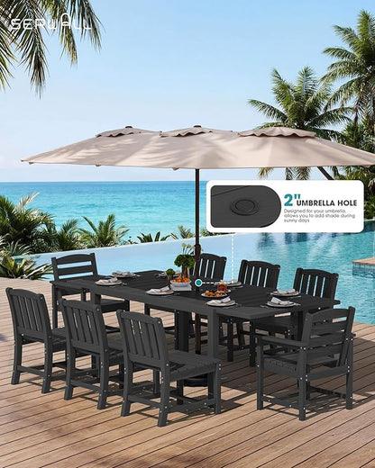 SERWALL 7-Piece Outdoor Dining Set, 60" - 83" Expandable Outdoor Dining Table and 6 HDPE Chairs, All Weather HDPE Outdoor Furniture Set for Backyard, Garden, Black