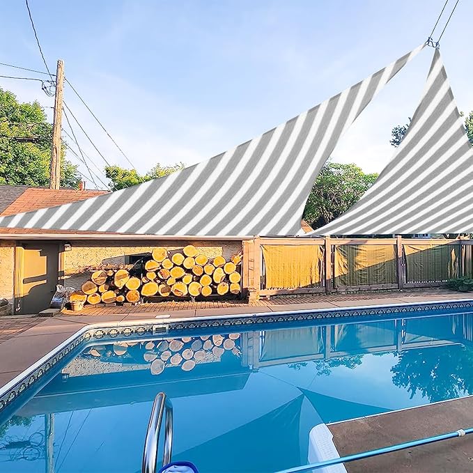E&K Sunrise 22' x 22' x 22' Sun Shade Sail Triangle Canopy Shade Cover UV Block for Patio Backyard Garden Outdoor (Gray White Strip)