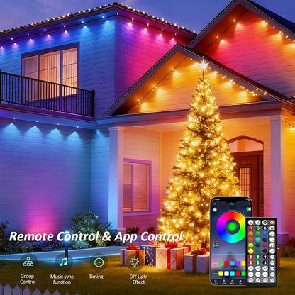 300FT Permanent Outdoor Lights, RGB LED Eaves Lights with IP67 Waterproof, Smart App Remote Control, Music Sync, for Christmas, Party, All Holiday Decorations