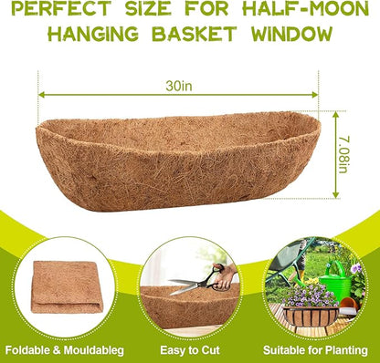 Riare 2 Pack 30 Inch Trough Coco Coir Liners for Planters, Pre-Formed Coconut Coir Replacement Liner Natural Coco Fiber Window Box Liners for Wall Planter, Window Basket Deck Railing Planter