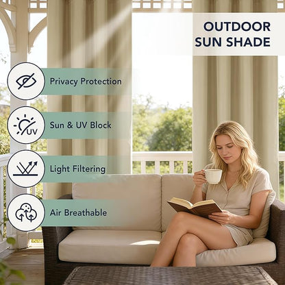 Extra Wide Outdoor Curtains Waterproof for Patio - 6 Panels Privacy Weatherproof Outside Curtains with Grommets for Gazebo, Pergola, Porch, Cabana, Balcony, 110 x 95 Inch, Cream